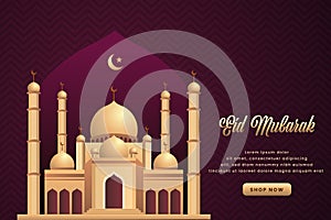 Modern Vector illustration of Islamic holiday banner, suitable for Ramadan, Raya Hari, Eid al Adha. photo