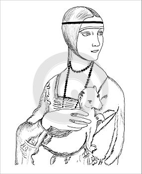 Modern vector Illustration. Lady with an Ermine by Leonardo da Vinci. Creative