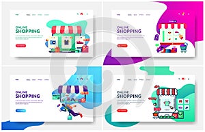 modern vector illustration of Online Shopping and shopping store. Modern design concept of web page design for website and mobile
