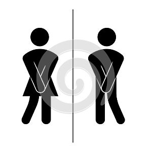 Modern vector illustration of restrooms man and women sign icon. Girls and boys toilet symbols, fun signs for bathroom
