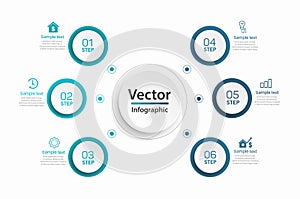 Modern vector  infographic template with 6 steps for business