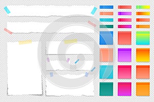 Modern vector lillustration of different sheets of note papers and color paper clips.