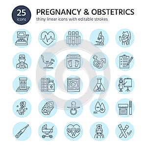 Modern vector line icon of pregnancy and obstetrics.