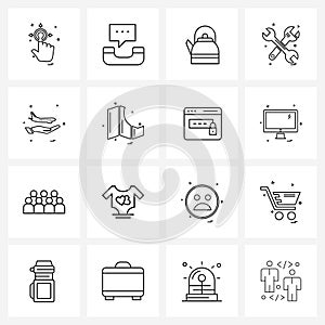 Modern Vector Line Illustration of 16 Simple Line Icons of aero plane, travel, mobile phone, tools, wrench