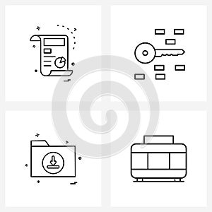 Modern Vector Line Illustration of 4 Simple Line Icons of doc, files, pie chart, keyboarding, directory