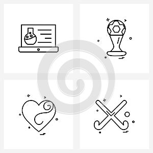 Modern Vector Line Illustration of 4 Simple Line Icons of laptop, love, science, football, valentine`s day