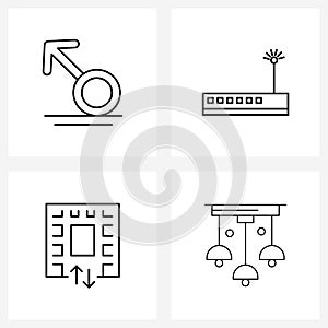 Modern Vector Line Illustration of 4 Simple Line Icons of male; maze; man; technology; puzzle