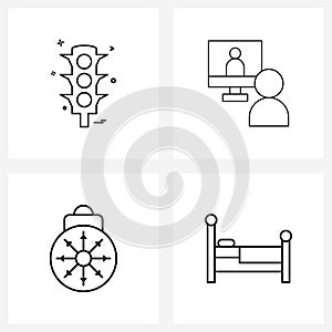 Modern Vector Line Illustration of 4 Simple Line Icons of traffic; Christmas balls; road; conference; Christmas