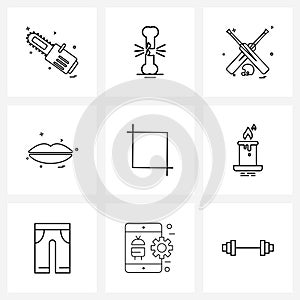 Modern Vector Line Illustration of 9 Simple Line Icons of crop tool, love, cricket, lips, hamlet