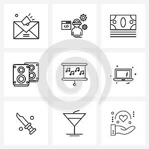Pixel Perfect Set of 9 Vector Line Icons such as music, music, dollar, laud, speaker photo