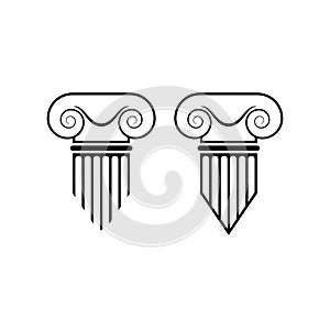 Modern vector logotypes of ancient greek monochrome pillar.