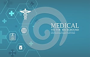 Modern vector medical wallpaper.geometric hexagon shape.medical icons.blue vector background.