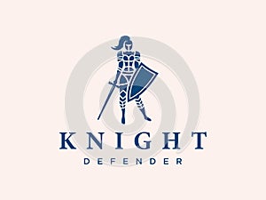 Modern vector professional logo emblem woman knight on pink background