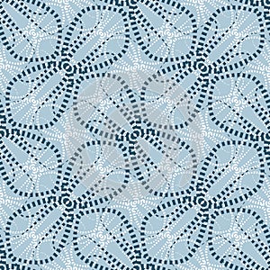 Modern vector seamless pattern with abstract blue print geometric flowers.
