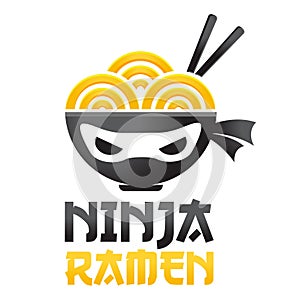 Modern vector simple ninja noodle logo design icon template. Japanese ramen vector illustration for brand, cafe, restaurant, bar. photo