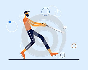Modern vector sport illustration. Baseball player hits the ball with a bat.