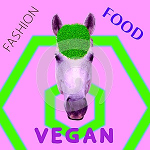 Modern vegan art. Fashion hipster Horse. Be vegan. be in trend