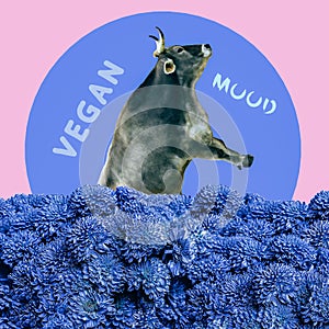 Modern vegan funny art. Fashion Cow. Vegan mood Stylish design project for vegan concept