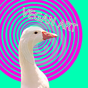 Modern vegan positive art. Fashion hipster goose. Be vegan. be in trend