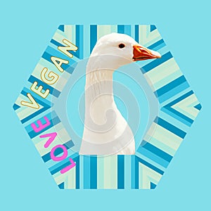 Modern vegan positive art. Fashion hipster goose. I love vegans. Stylish design project for vegan concept