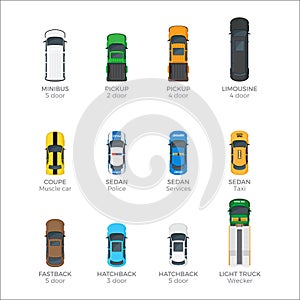 Modern Vehicle Transport Top View Vector Icons Set