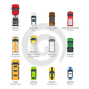 Modern Vehicle Transport Top View Vector Icons Set
