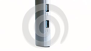 Modern vertical usb 3.0 type-a hub. White background. Photo. Selective focus. Copy space. Macro
