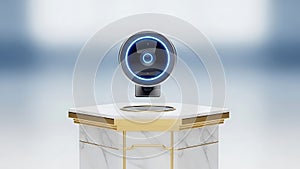 Modern Video Conference Camera on White Desk