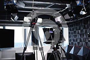 Modern video recording studio with cameras