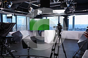 Modern video recording studio with cameras