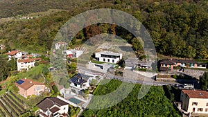 Modern villa with swimming pool, aerial view