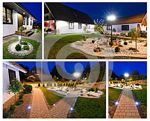 Modern villa at night- collage