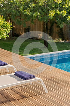 Modern villa with pool and deck with interior