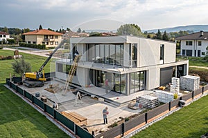 Modern Villa project, prefab house under construction