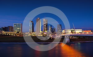 Modern Vilnius, night scene with skyscrapers