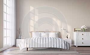 Modern vintage bedroom with light brown wall 3d render. photo