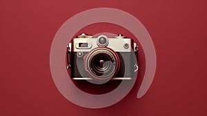 Modern Vintage Camera On Red Background Stock Photo