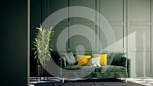 Modern vintage green room interior design, living room concept