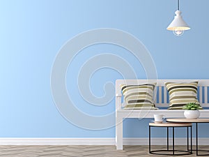 Modern vintage living room with blue wall 3d rendering photo