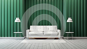 Modern vintage living room interior,white sofa and lamp with green wall /3d render