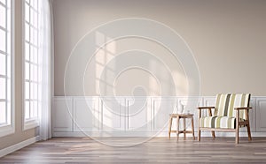 Modern vintage living room with light brown wall 3d render. photo