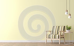 Modern vintage living room with yellow wall 3d rendering
