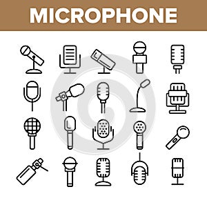 Modern And Vintage Microphone Vector Linear Icons Set