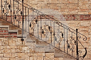 Modern Vintage Style Stone Staircase With Wrought Iron Ornate H