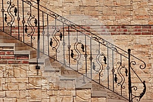 Modern Vintage Style Stone Staircase With Wrought Iron Ornate H photo