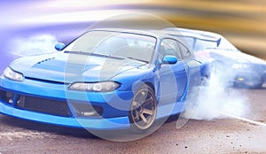 Modern vision of the photo drift racing car with the imposition of a unique effect.