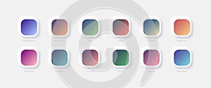 Modern Vivid Color Bright Gradients Set Vector For UI UX Design On White Neumorphic Abstract Background photo