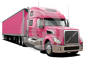Modern Volvo VT880 truck with semi-trailer all pink. photo