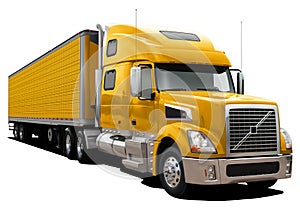 Modern Volvo VT880 truck with semi-trailer all yellow. photo