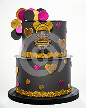 Modern wafer paper cakes. Kid`s cakes with wafer paper with characters from favorite cartoons. Queen Bee